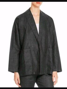 Eileen Fisher 100% Heavy Linen Oversized Kimono Open Jacket Blazer Sz L $258.00